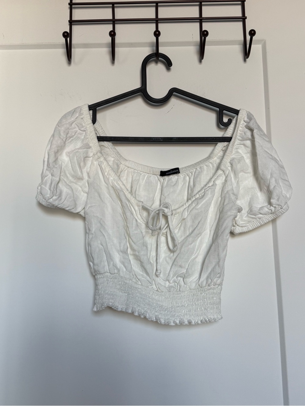 Ambiance - White Peasant Tie-Front Crop Top